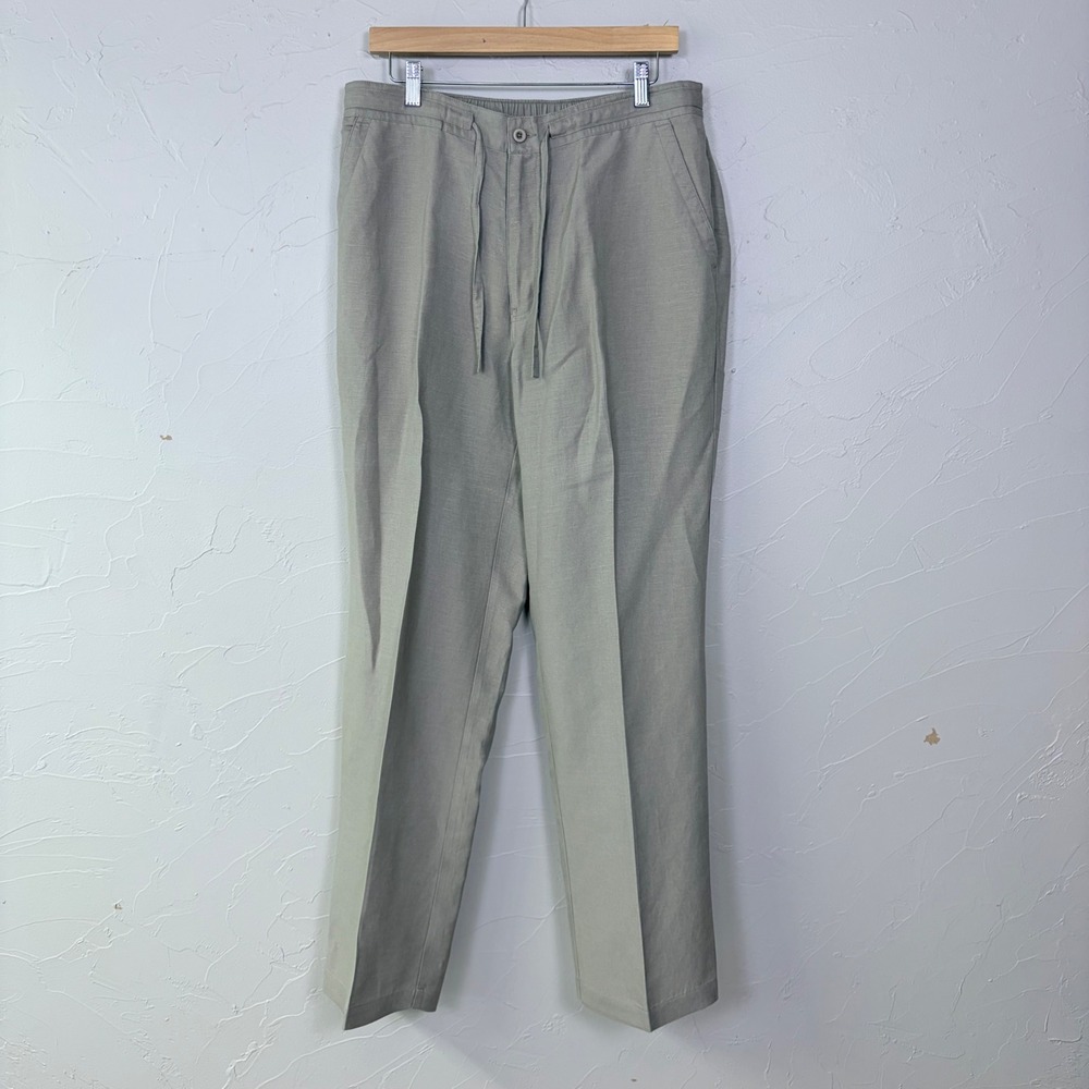 Cubavera Linen Blend Pants Mens Large Beige Drawstring Elastic Waist Coastal